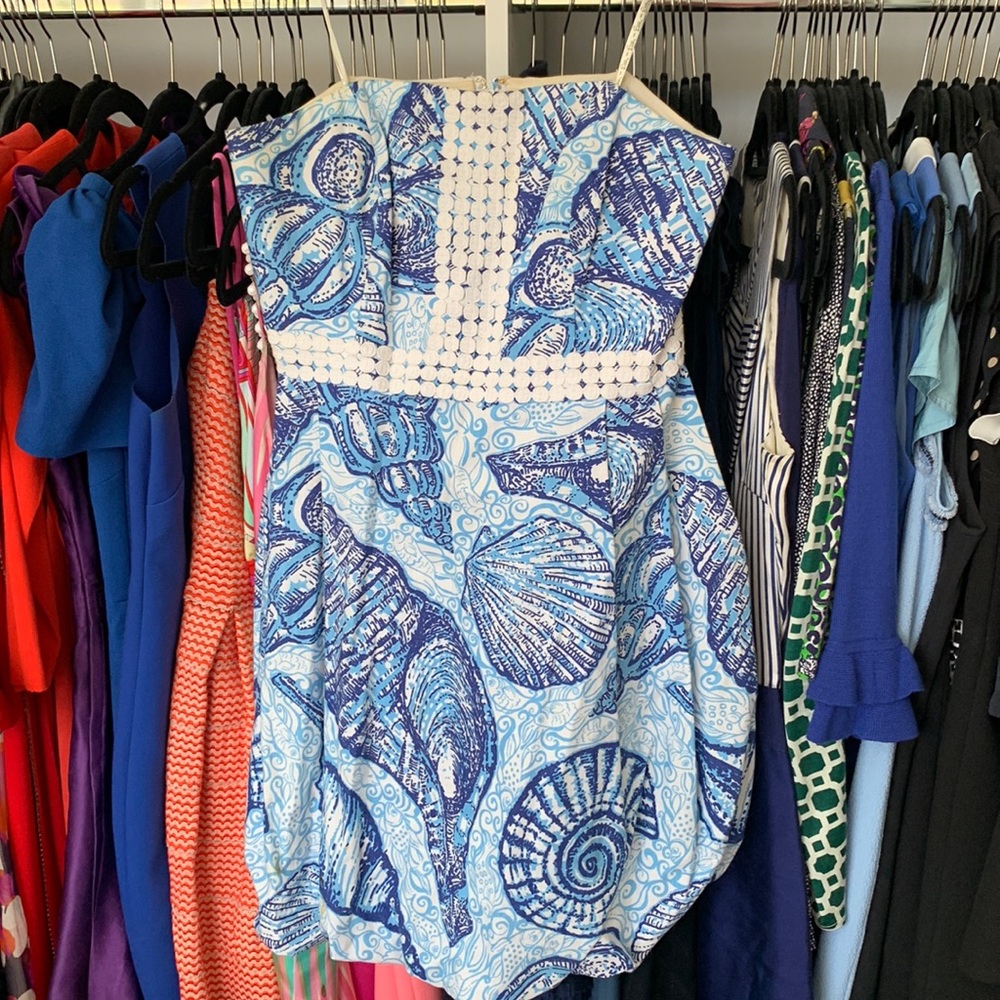 Blue and White Seashell Strapless Lilly Pulitzer Dress
